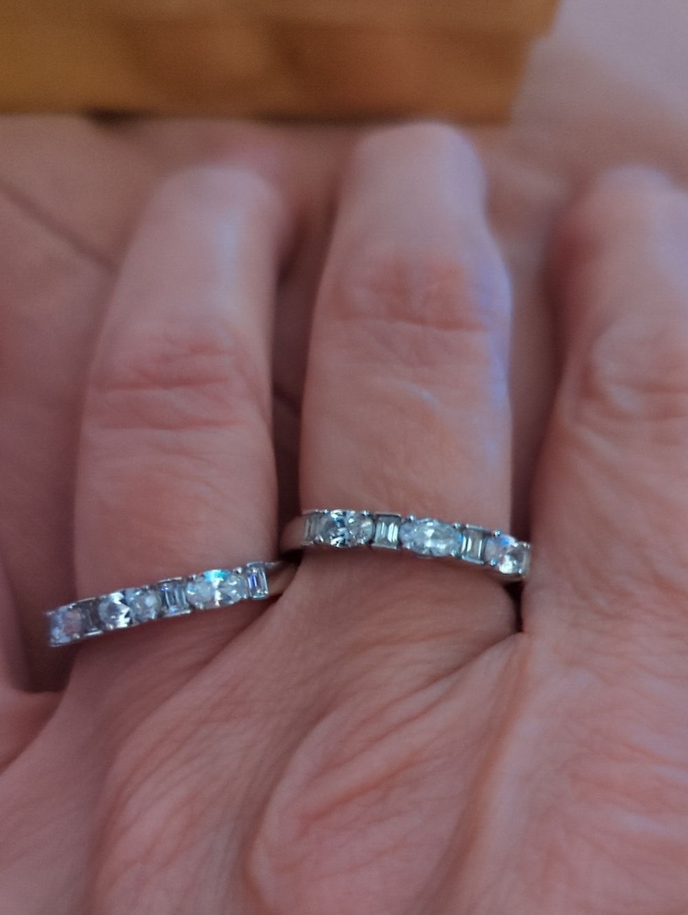 2 Classic Silver Band Rings - Cubic Zirconia Eternity Style Size 8.